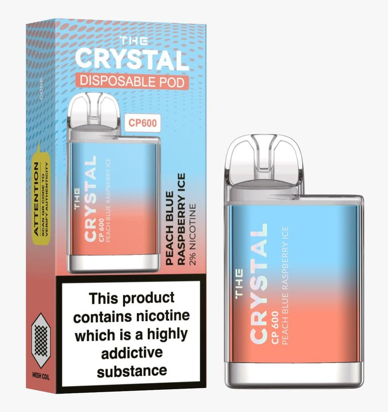 The Crystal CP600 Disposable Vape , Peach Blue Raspberry Ice  Box of 10 